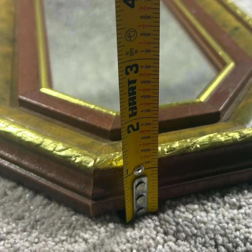 Octagon Wall Mirror Gold Brown Wood Frame Vintage Regency